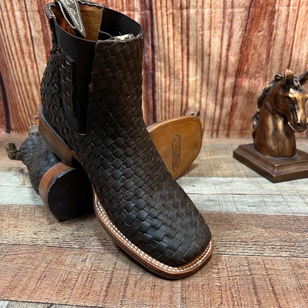 Men's Western Cowboy Woven Leather Half ANKLE Chelsea Boot Booties Botin VAQUERO